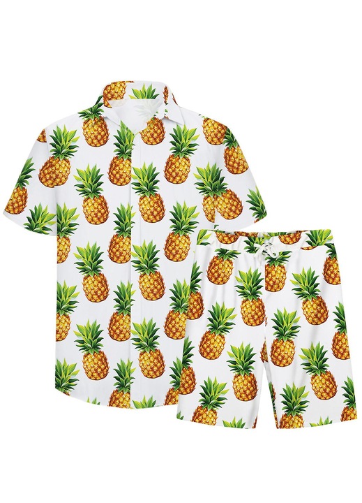 Férfi strandruha szett, ananász mintás, fehér/sárga/zöld, L