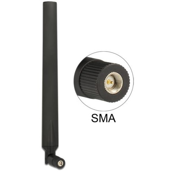 Antena LTE DeLock, SMA, 0-4 dBi, omnidirectionala, rotativa, neagra