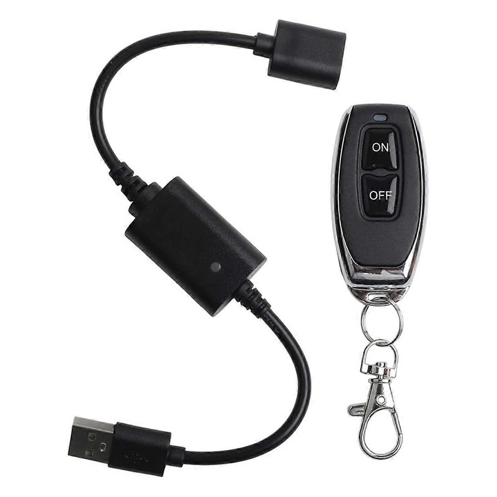 Comutator wireless USB pentru LED-uri, 5V, negru, set cu telecomanda si cablu de conectare