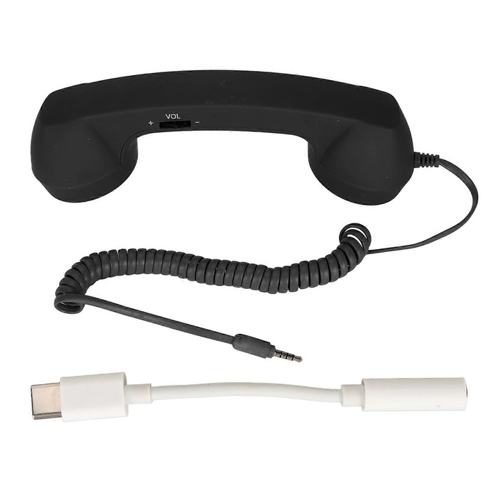Handset telefon mobil vintage, 3.5mm, USB C, cablu de extensie 1m, calitate audio excelenta