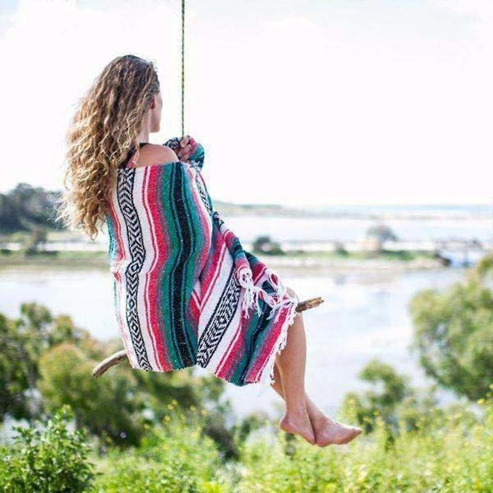 Patura artizanala mexicana tesuta manual, 150x200cm, din bumbac, multicolor