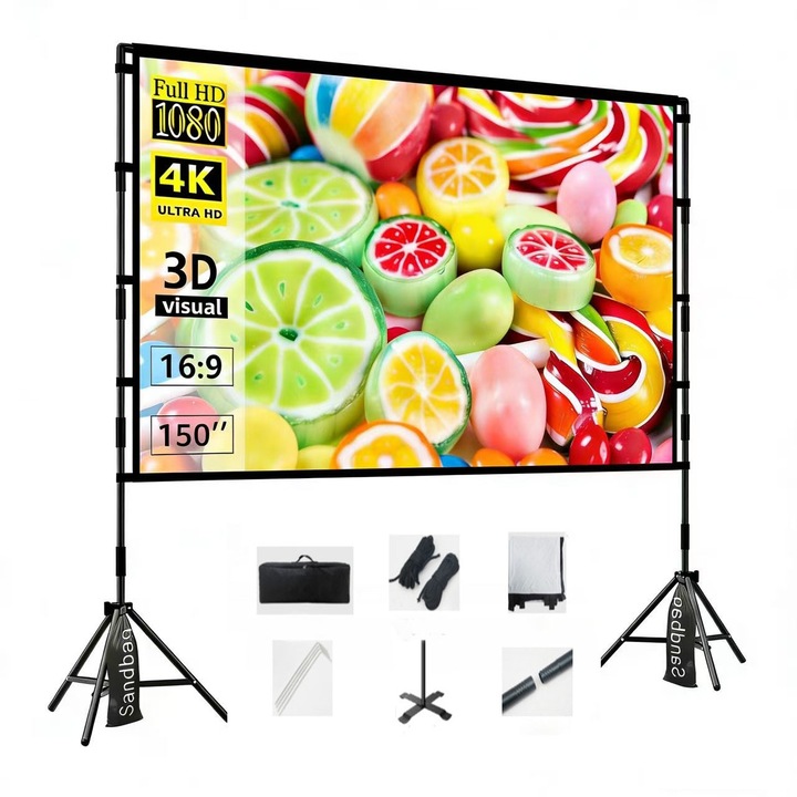 Ecran de proiecție portabil KENSUI, 150 inch, 16:9, HD 4K, design fără cute
