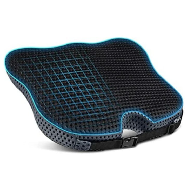 Perna ergonomică pentru scaun, spuma cu memorie, plasa respirabilă 3D, antialunecare, negru, 47x42x8cm