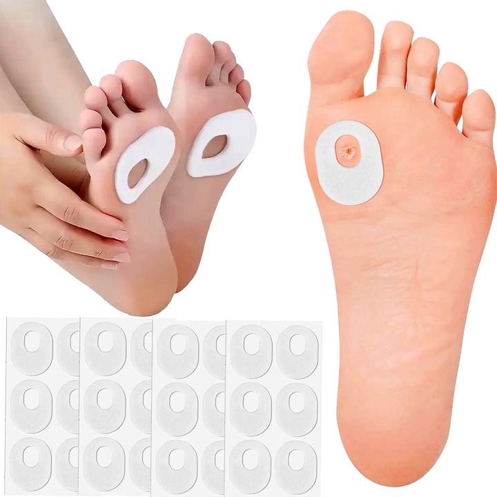 Set 24x Plasturi impotriva Bataturi si Basicii pentru Talpa, Picior, din Fetru, Reduc Durerea, Frecarea, Disconfortul, Universal, 5.7 x 4.4 cm, Alb