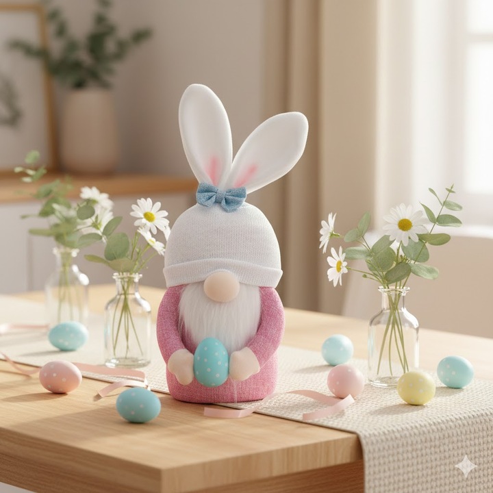 Gnom decorativ de primavara, decor casa pentru Paste, textil, 32 cm