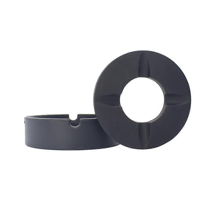 Scrumiera din silicon cu capac, design rotund, rezistent la caldura, 8.3x8.3x2.3cm, neagra