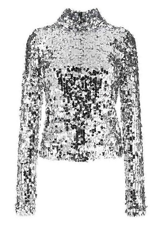 Bluza dama, guler inalt, maneci lungi, argintie, poliester