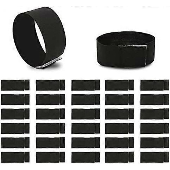 Set 30 Bratari Elastice Negre pentru Respect, Dimensiune Unica 30x5.2cm
