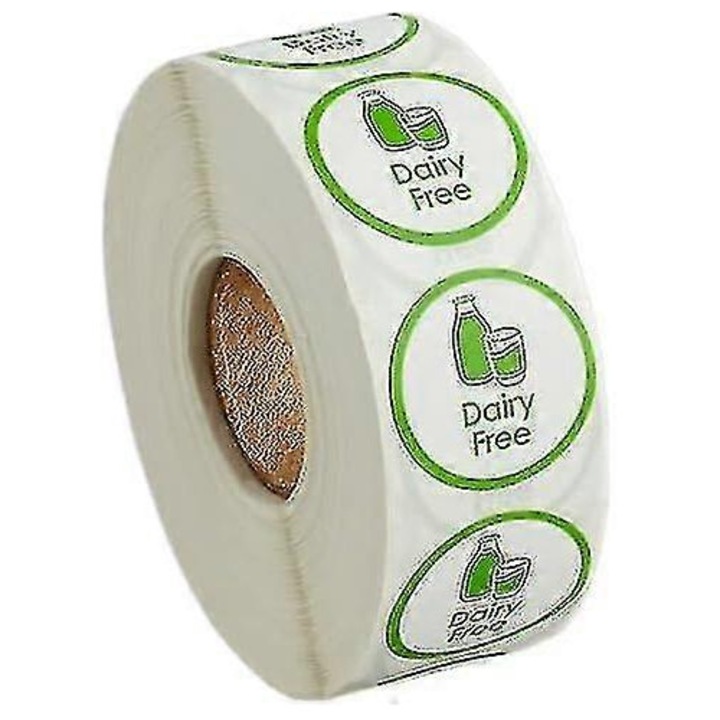 Set de 1000 etichete autoadezive "dairy Free", 1 inch, culoare indrazneata, adeziv permanent