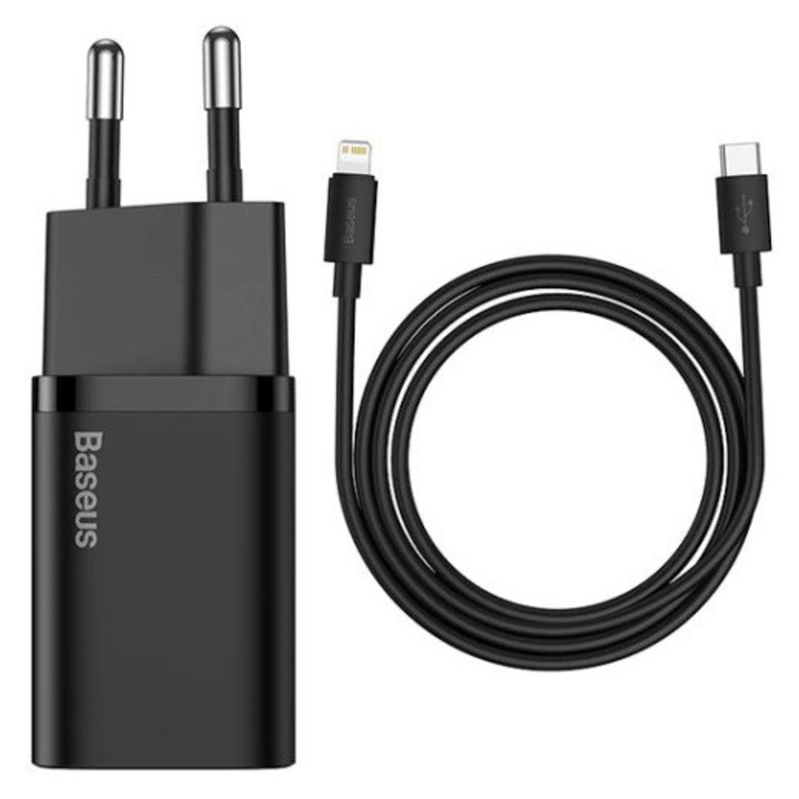 Set Incarcator retea Baseus Super Si, USB-C, 20W, UE, Negru – TZCCSUP-B01