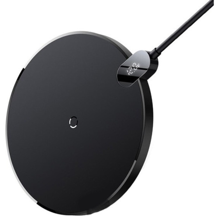 Incarcator wireless Baseus cu afisaj LED digital, 15W, Negru – CCED000001