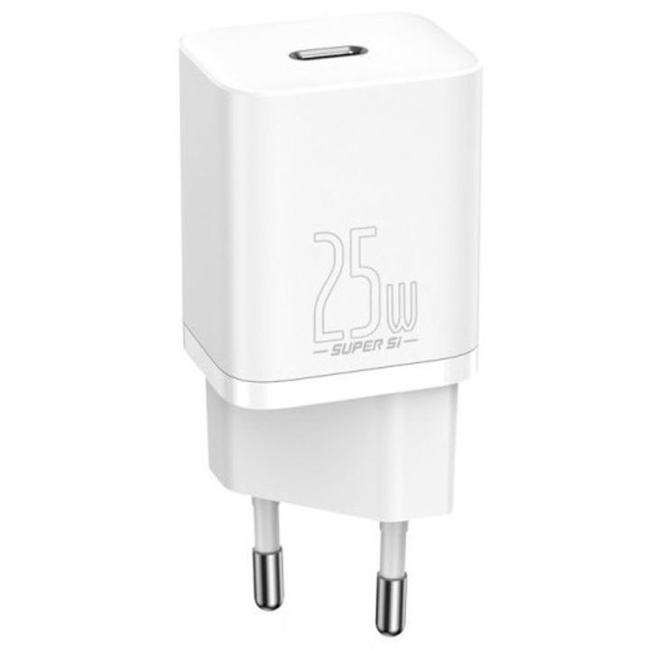 Baseus Super Si hálózati töltő, USB-C, 25W, EU, Fehér – CCSP020102
