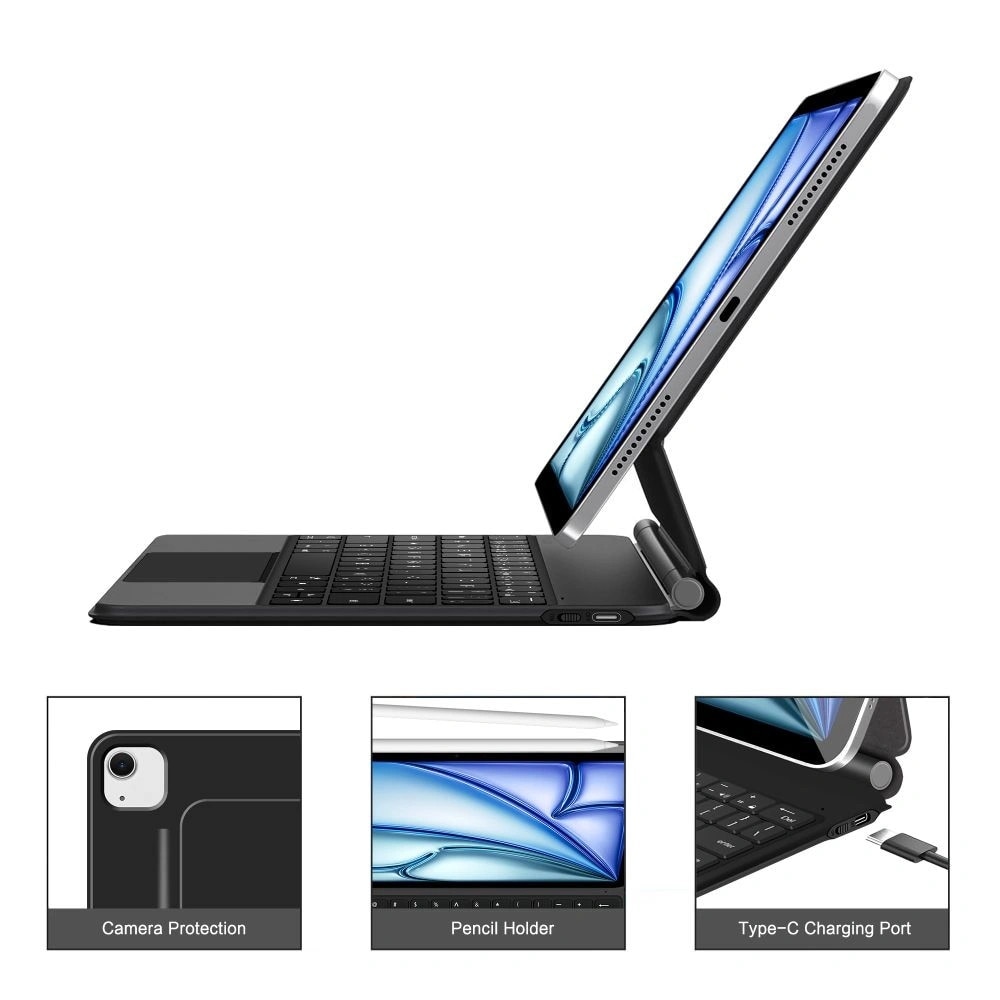 Husa de protectie tableta cu tastatura Tech-Protect Smartcase Magnetic iPad Air 10.9" 4 / 5 / 2020-2022 / 11" 6 / 7 / 2024-2025 Negru
