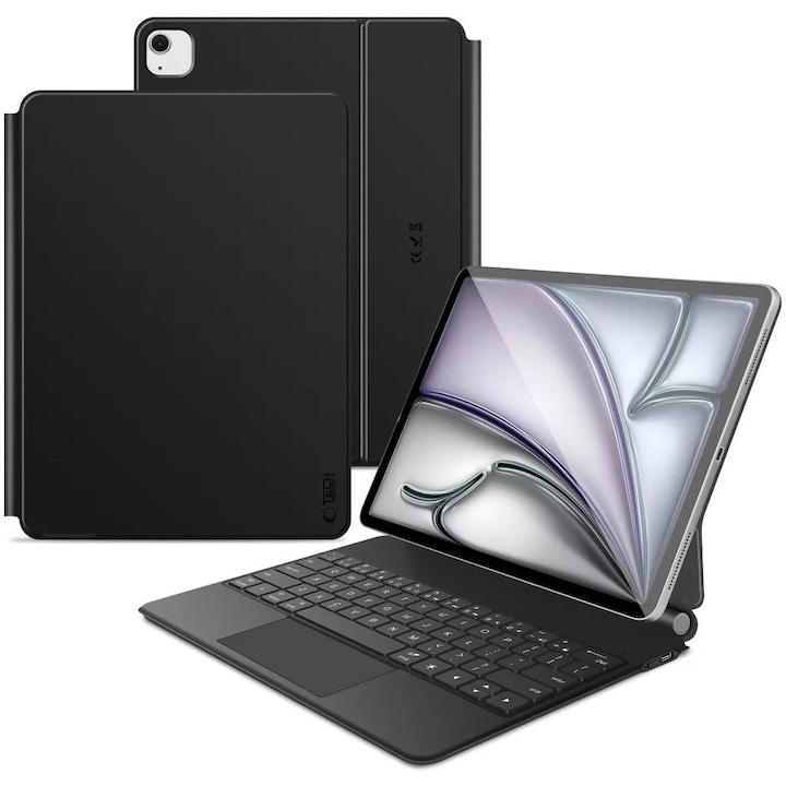 Husa de protectie tableta cu tastatura Tech-Protect Smartcase Magnetic iPad Pro 12.9" 4 / 5 / 6 / 2020-2022 / Air 13" 1 / 2 / 2024-2025 Negru