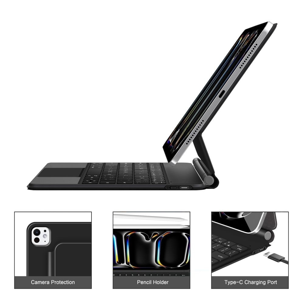 Husa de protectie tableta cu tastatura Tech-Protect Smartcase Magnetic + Keyboard iPad Pro 11" 5 / 6 2024-2025 Negru