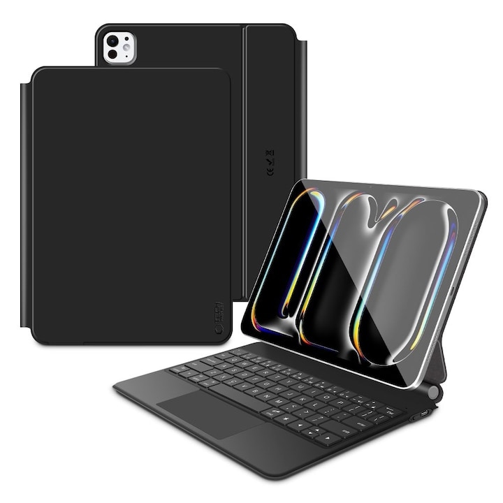 Husa de protectie tableta cu tastatura Tech-Protect Smartcase Magnetic + Keyboard iPad Pro 11" 5 / 6 2024-2025 Negru