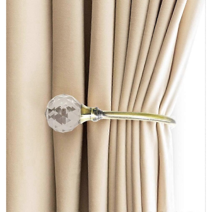 Coroane pentru perdele din cristal, set de 2, design U, metal solid, 7.1x16cm, transparent