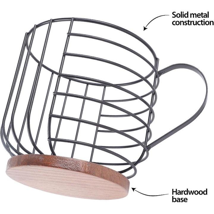 Cos de depozitare pentru capsule de cafea, metal/lemn, negru/maro, 15.5x15.5x21.3cm