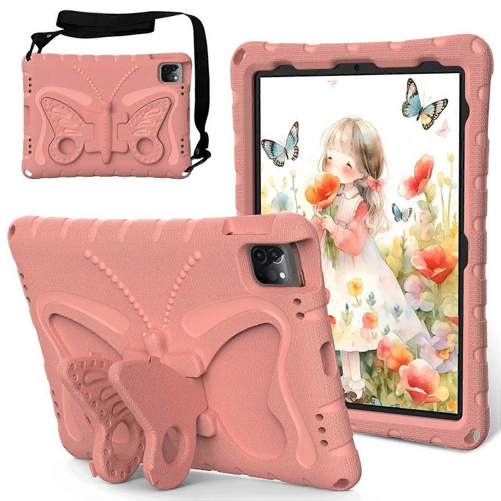 Husa tableta EVA cu suport fluture pentru iPad Air 11 (2024)/Pro 11 (2018/2020/2021/2022), rosie, set cu lanyard
