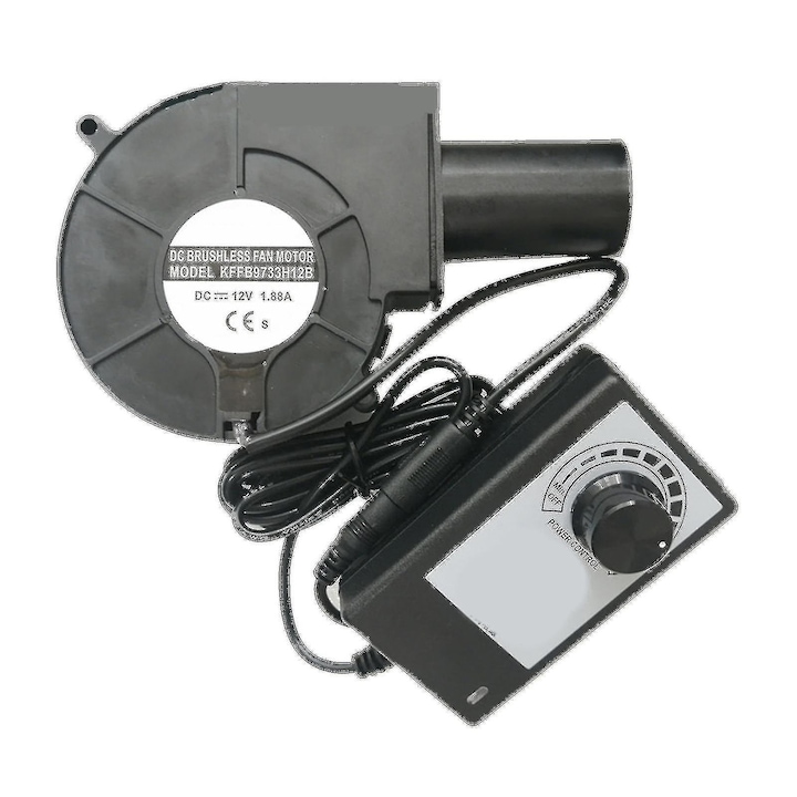 Ventilator 9733, 12V, 1.88A, 4700RPM, negru, 9x9x3cm, cu controler de viteza variabil