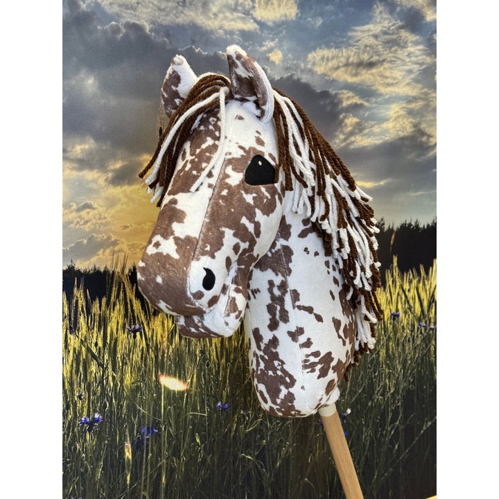 Calut de jucarie KHT AURORA, alb cu maro, material Minky, 33x22cm, cu bat detasabil