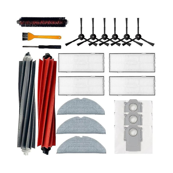 Set accesorii pentru aspirator S8 Pro Ultra, perii principale, perii laterale, filtre Hepa, 1 pereche perii, 6 perii laterale, 4 filtre, 3 carpe, 3 saci de praf, 1 surubelnita
