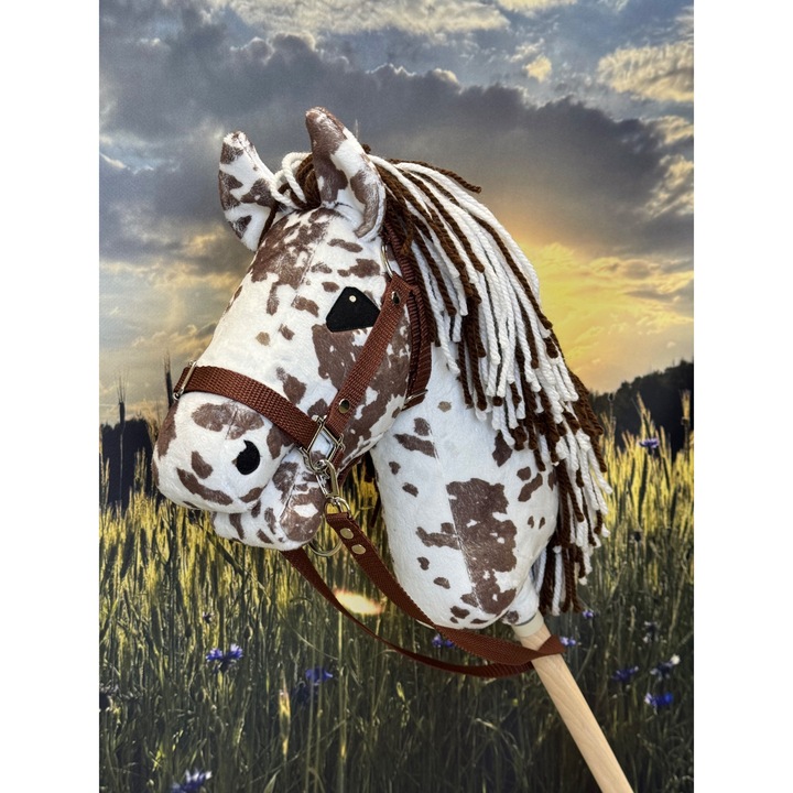 Calut de jucarie KHT AURORA, alb cu maro, material Minky, 40cm, cu bat detasabil