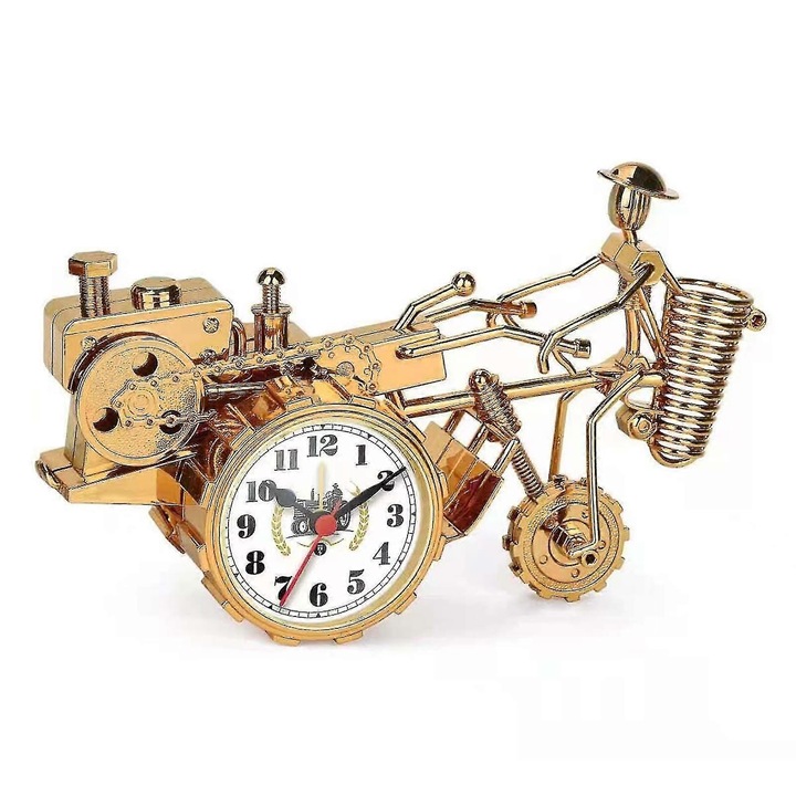 Traktor modell ébresztőóra, dekoratív, arany, 23.5x10x14.5cm