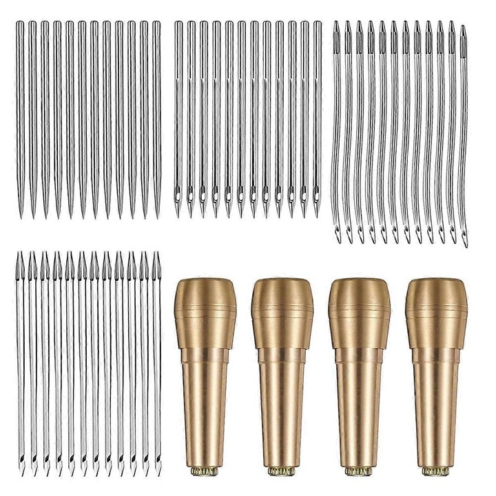 Комплект инструменти за шиене, 52 части, 36 прави игли + 12 извити куки + 4 медни конуса, метал