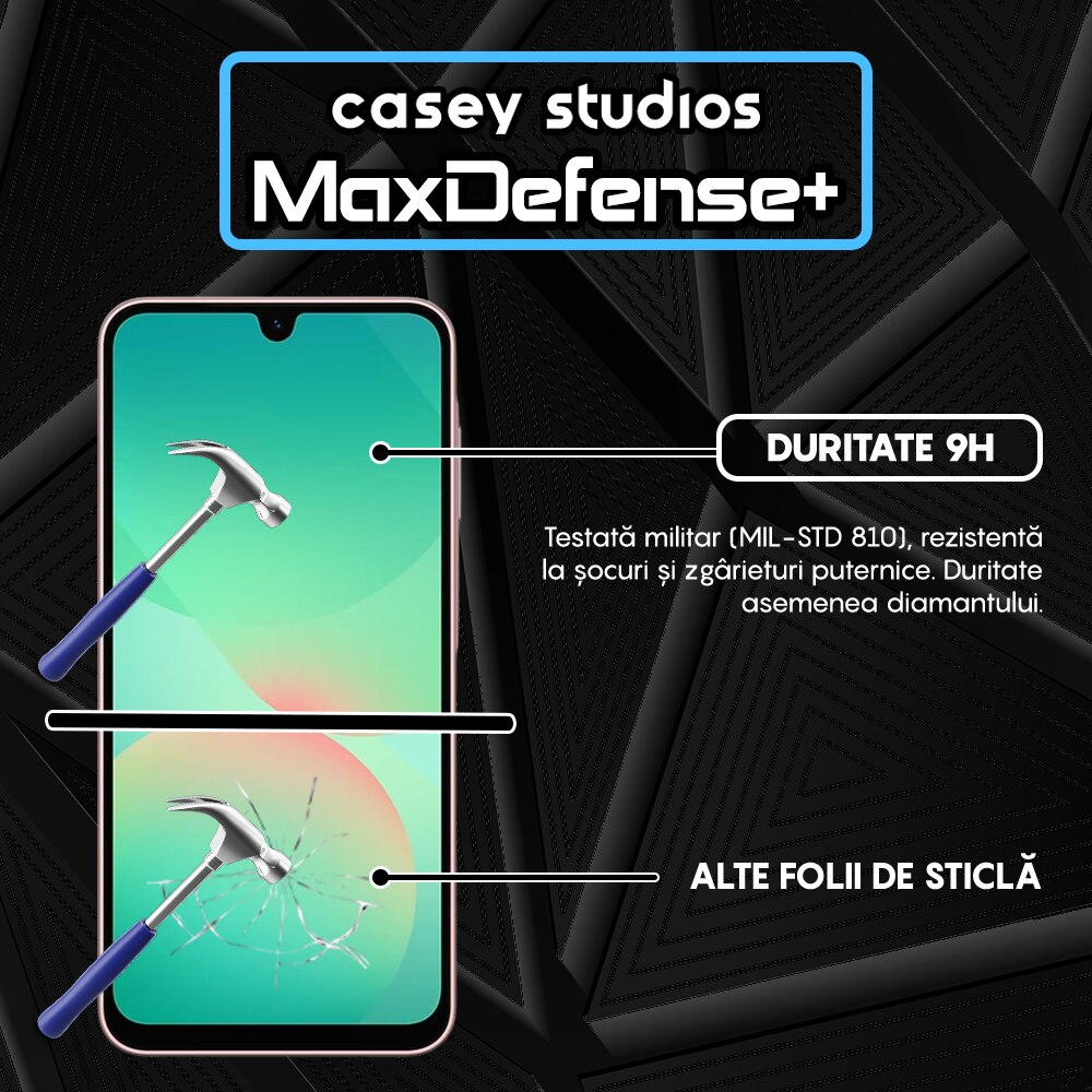 Folie Sticla CASEY STUDIOS pentru Samsung Galaxy A26, Full Glue, Sticla Securizata, Duritate Militara, Ultra HD, Protectie Profesionala Ecran 3D, Anti Zgarieturi, Anti Socuri, Margini negre