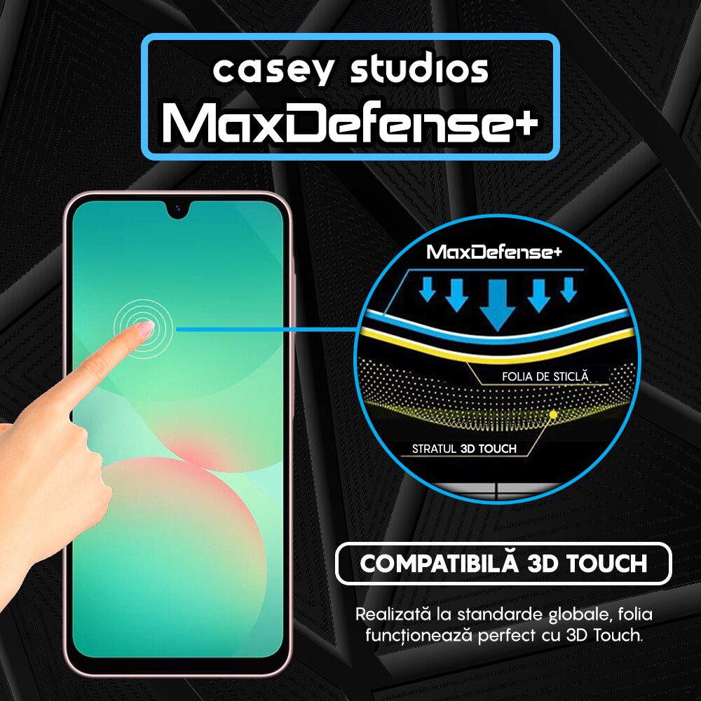 Folie Sticla CASEY STUDIOS pentru Samsung Galaxy A26, Full Glue, Sticla Securizata, Duritate Militara, Ultra HD, Protectie Profesionala Ecran 3D, Anti Zgarieturi, Anti Socuri, Margini negre
