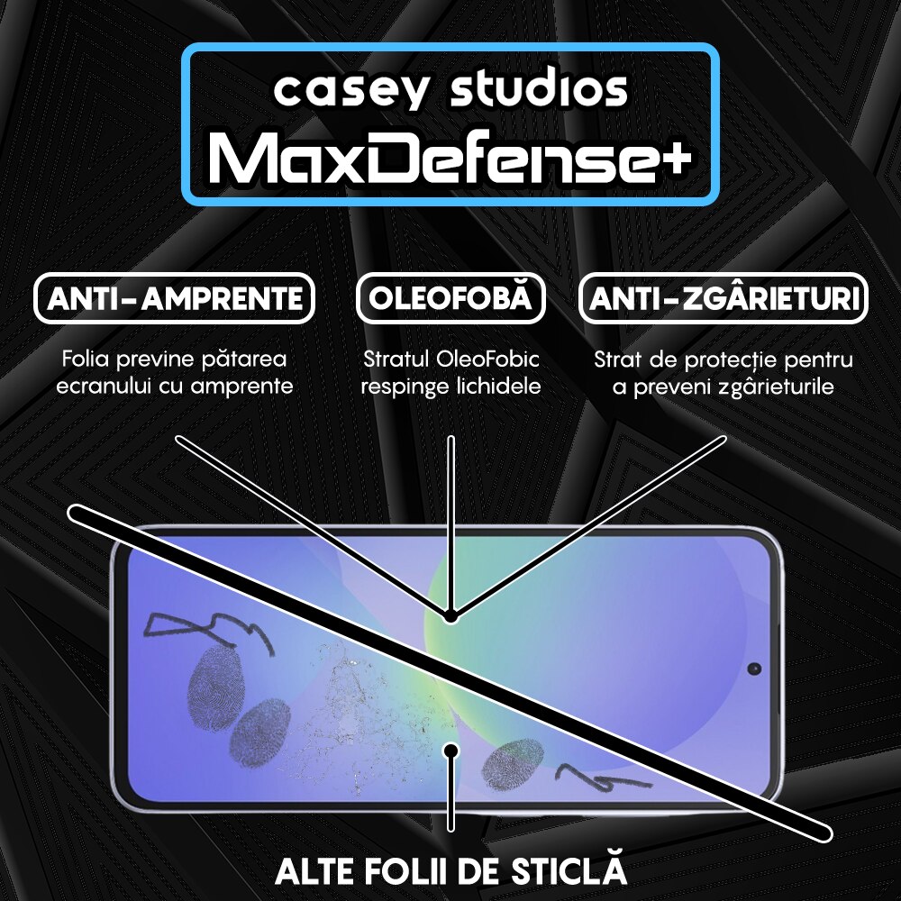 Folie Sticla CASEY STUDIOS pentru Samsung Galaxy A36, Full Glue, Sticla Securizata, Duritate Militara, Ultra HD, Protectie Profesionala Ecran 3D, Anti Zgarieturi, Anti Socuri, Margini negre