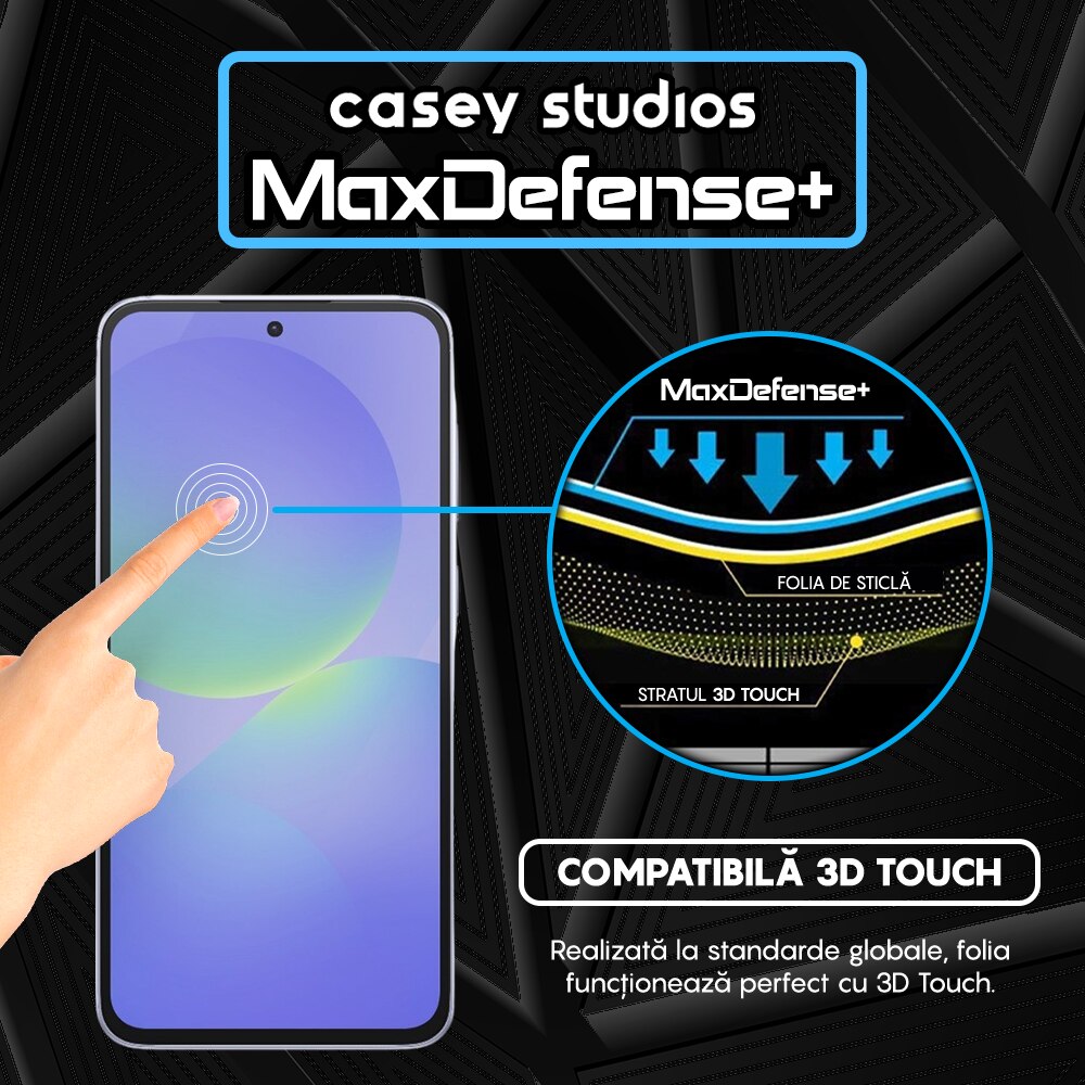 Folie Sticla CASEY STUDIOS pentru Samsung Galaxy A36, Full Glue, Sticla Securizata, Duritate Militara, Ultra HD, Protectie Profesionala Ecran 3D, Anti Zgarieturi, Anti Socuri, Margini negre
