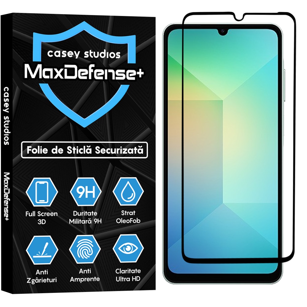 Folie Sticla CASEY STUDIOS pentru Samsung Galaxy A06 5G, Full Glue, Sticla Securizata, Duritate Militara, Ultra HD, Protectie Profesionala Ecran 3D, Anti Zgarieturi, Anti Socuri, Margini negre