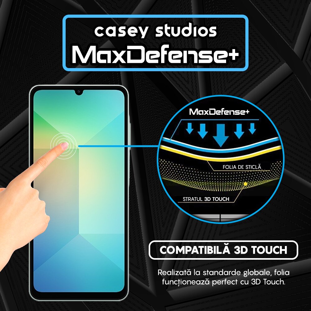 Folie Sticla CASEY STUDIOS pentru Samsung Galaxy A06 5G, Full Glue, Sticla Securizata, Duritate Militara, Ultra HD, Protectie Profesionala Ecran 3D, Anti Zgarieturi, Anti Socuri, Margini negre