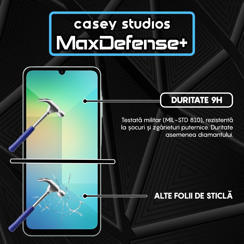 Folie Sticla CASEY STUDIOS pentru Samsung Galaxy A06 5G, Full Glue, Sticla Securizata, Duritate Militara, Ultra HD, Protectie Profesionala Ecran 3D, Anti Zgarieturi, Anti Socuri, Margini negre