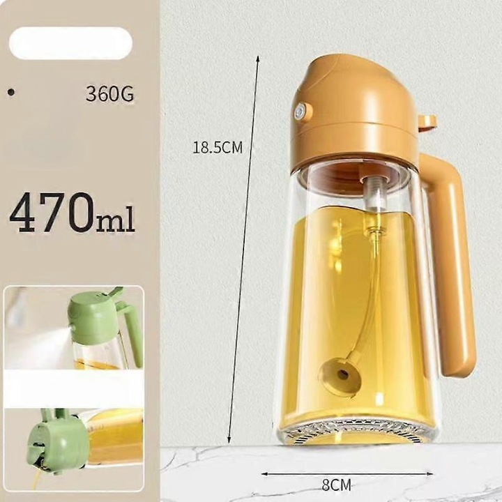 Dispenser de ulei 2-in-1, capacitate 470ml, sticla BPA-free, 18x8x6cm