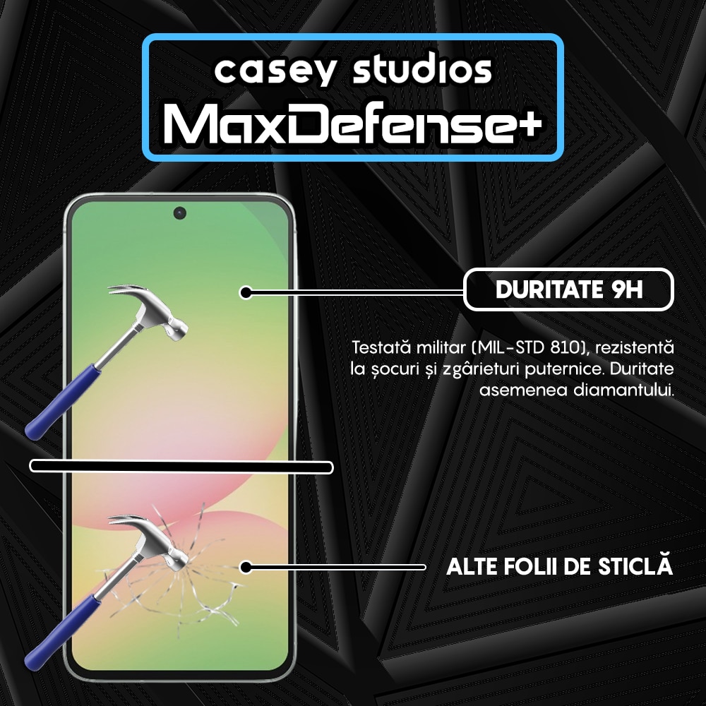 Folie Sticla CASEY STUDIOS pentru Samsung Galaxy A56, Full Glue, Sticla Securizata, Duritate Militara, Ultra HD, Protectie Profesionala Ecran 3D, Anti Zgarieturi, Anti Socuri, Margini negre