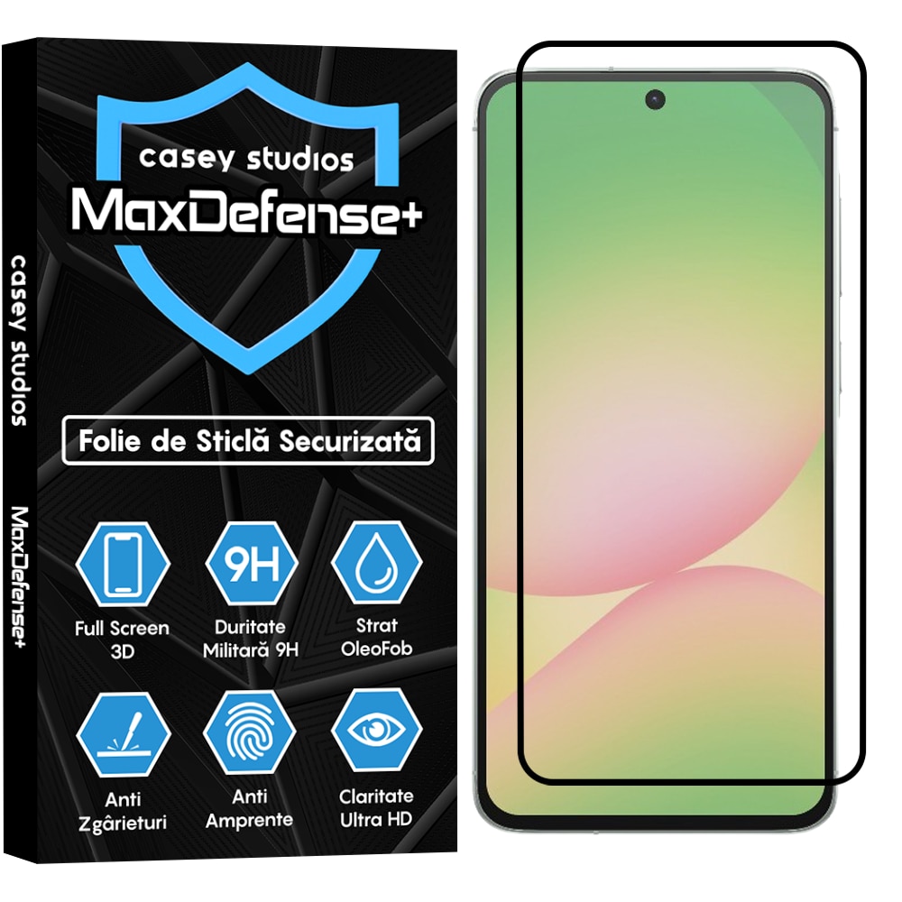 Folie Sticla CASEY STUDIOS pentru Samsung Galaxy A56, Full Glue, Sticla Securizata, Duritate Militara, Ultra HD, Protectie Profesionala Ecran 3D, Anti Zgarieturi, Anti Socuri, Margini negre