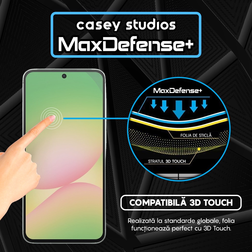 Folie Sticla CASEY STUDIOS pentru Samsung Galaxy A56, Full Glue, Sticla Securizata, Duritate Militara, Ultra HD, Protectie Profesionala Ecran 3D, Anti Zgarieturi, Anti Socuri, Margini negre