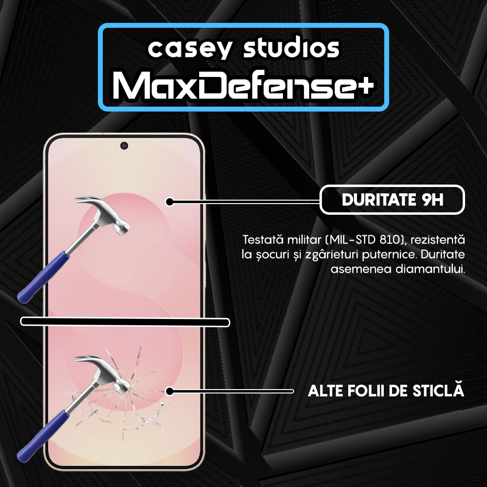 Folie Sticla CASEY STUDIOS compatibila cu Samsung Galaxy S25 Plus, Full Glue, Sticla Securizata, Duritate Militara, Ultra HD, Protectie Profesionala Ecran 3D, Anti Zgarieturi, Anti Socuri