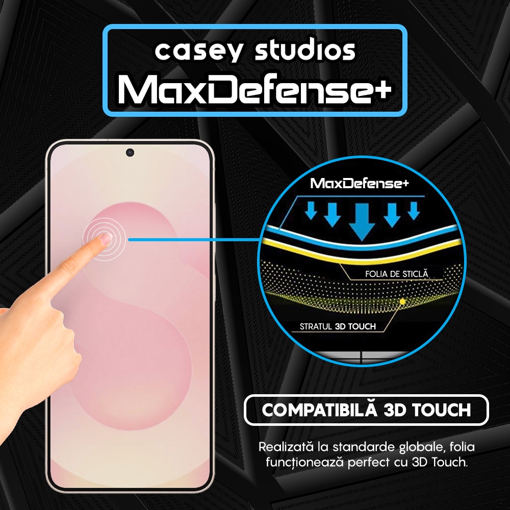Folie Sticla CASEY STUDIOS compatibila cu Samsung Galaxy S25 Plus, Full Glue, Sticla Securizata, Duritate Militara, Ultra HD, Protectie Profesionala Ecran 3D, Anti Zgarieturi, Anti Socuri