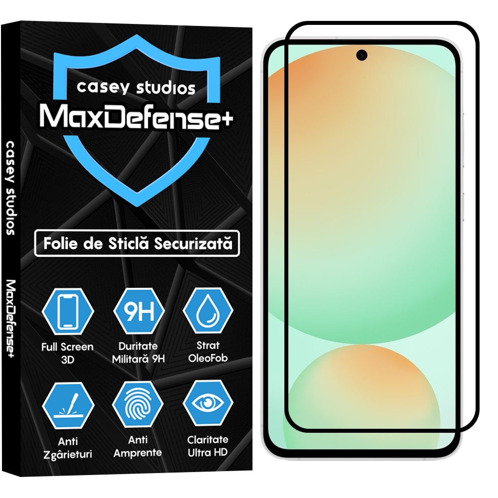 Folie Sticla CASEY STUDIOS™ compatibila cu Samsung Galaxy S24 FE, Full Cover 3D, Full Glue, Sticla Securizata, Anti Zgarieturi, Anti Socuri, Duritate Militara, Ultra HD, Protectie Profesionala Ecran 3D