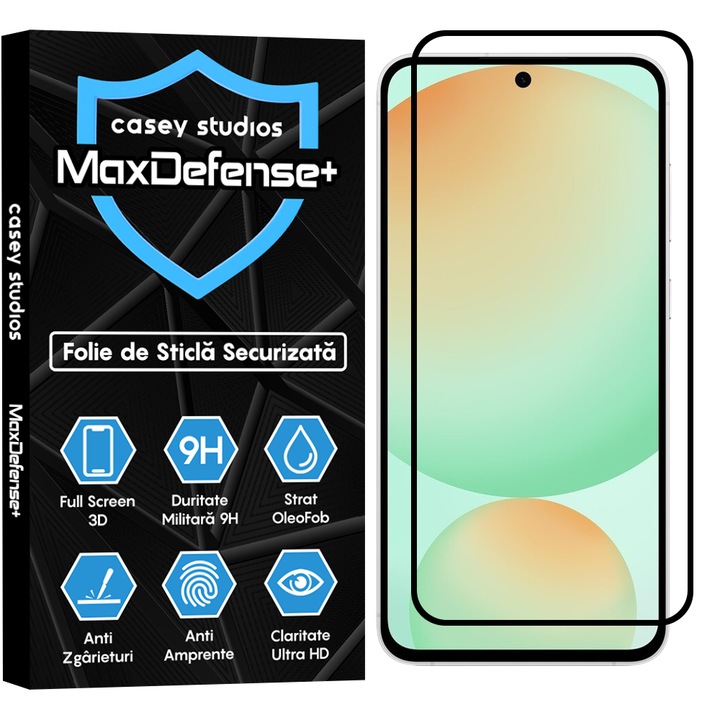 CASEY STUDIOS™ üvegfólia Samsung Galaxy S24 FE-vel kompatibilis, Full Cover 3D, Full Glue, Edzett üveg, Karcálló, Ütésálló, Katonai keménység, Ultra HD, Professzionális 3D képernyővédelem
