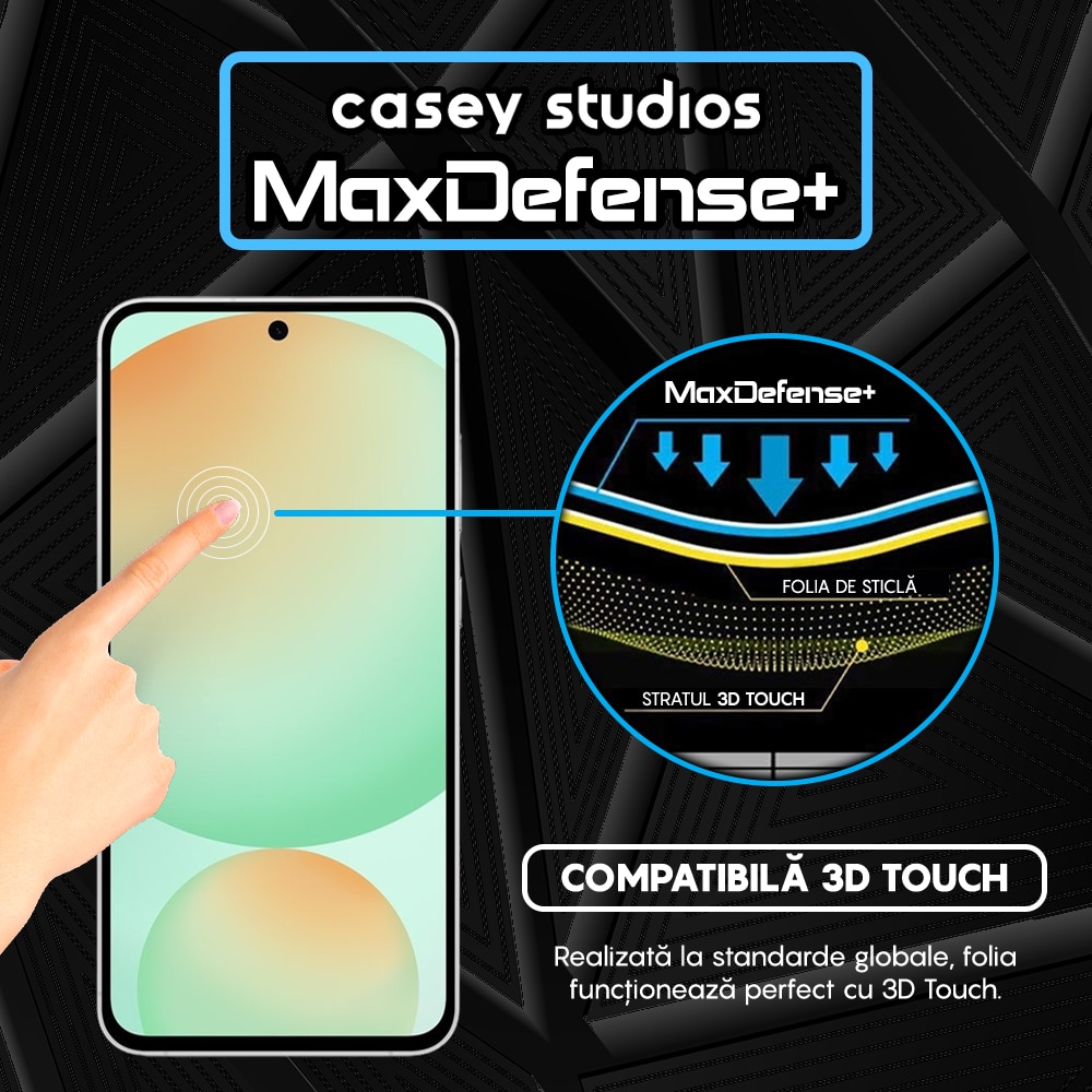 Folie Sticla CASEY STUDIOS™ compatibila cu Samsung Galaxy S24 FE, Full Cover 3D, Full Glue, Sticla Securizata, Anti Zgarieturi, Anti Socuri, Duritate Militara, Ultra HD, Protectie Profesionala Ecran 3D
