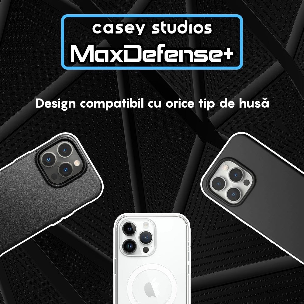 Set 2x Folie Sticla Camera pentru Apple iPhone 16 Pro Max / 16 Pro, CASEY STUDIOS™ MaxDefense+, Protectie Securizata, Duritate 9H, Full Cover, Anti Zgarieturi, Ultra HD, Protectie Profesionala Camere 3D, Anti Zgarieturi, Anti Socuri