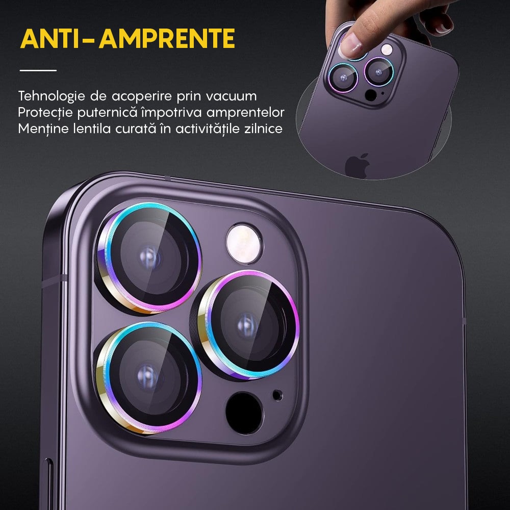 Folie Protectie Lentile Camera compatibila cu iPhone 12 Pro, CASEY STUDIOS™ MaxDefense+, Ultra HD, Protectie Profesionala Camere 3D, Anti Amprente, Anti Zgarieturi, Anti Socuri, Curcubeu