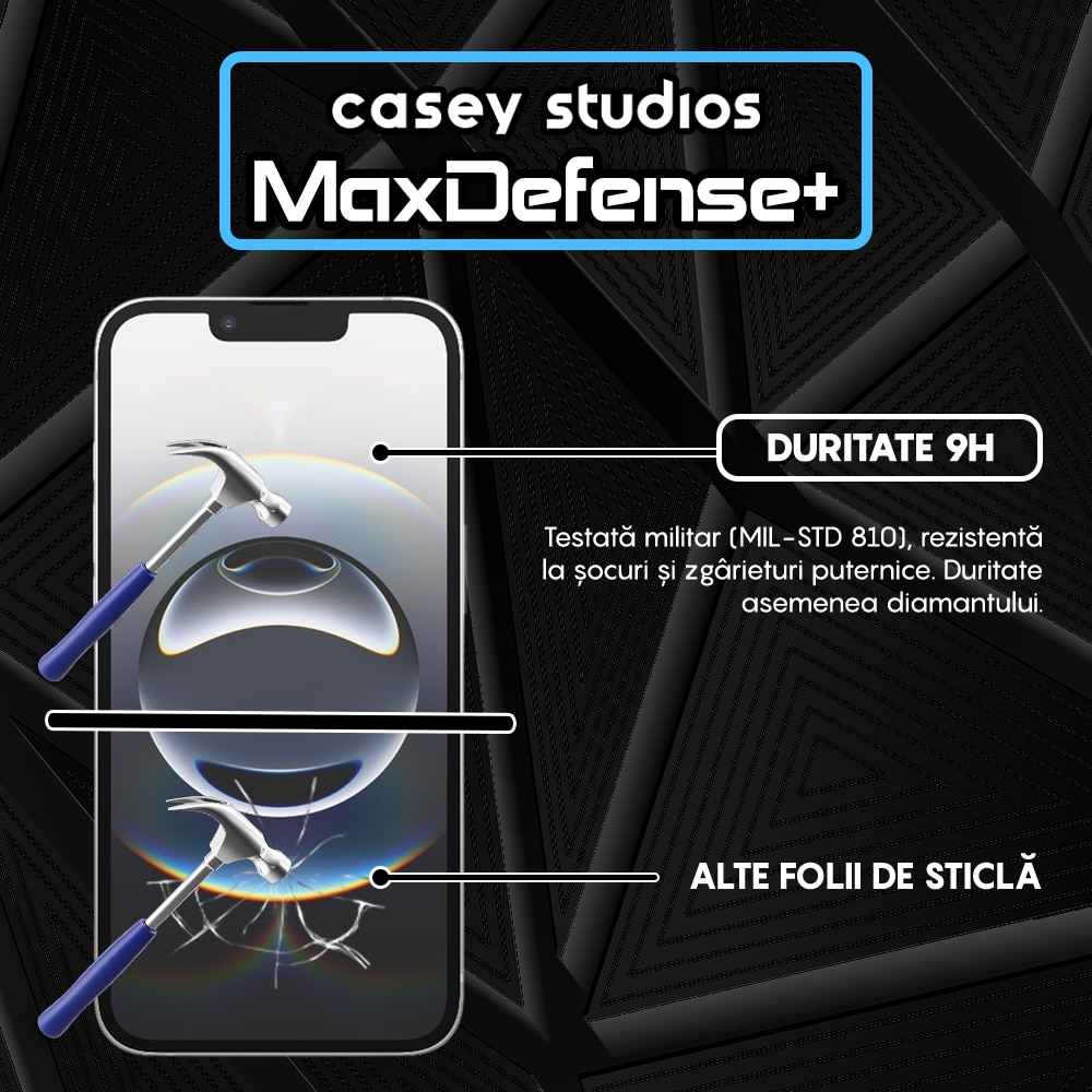 Folie Sticla compatibila cu iPhone 16e Casey Studios Full Screen 9H + Kit de Instalare Cadou, Full Glue, Sticla Securizata, Duritate Militara, Ultra HD, Protectie Profesionala Ecran 3D, Anti Zgarieturi, Anti Socuri, Privacy