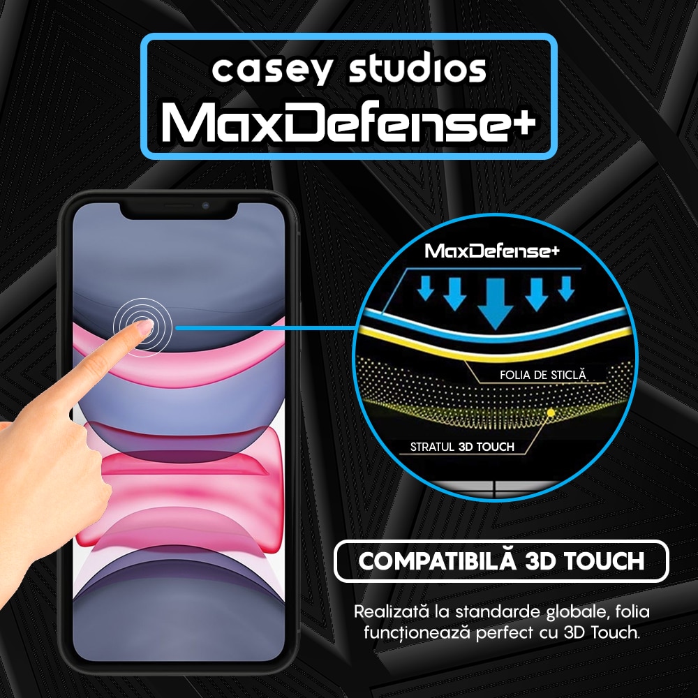 Folie Sticla Privacy CASEY STUDIOS™ compatibila cu iPhone XR / 11, MaxDefense+ Privacy, Full Cover 3D, Full Glue, Sticla Securizata, Duritate Militara, Ultra HD, Protectie Profesionala Ecran 3D, Anti Zgarieturi, Anti Socuri, Negru