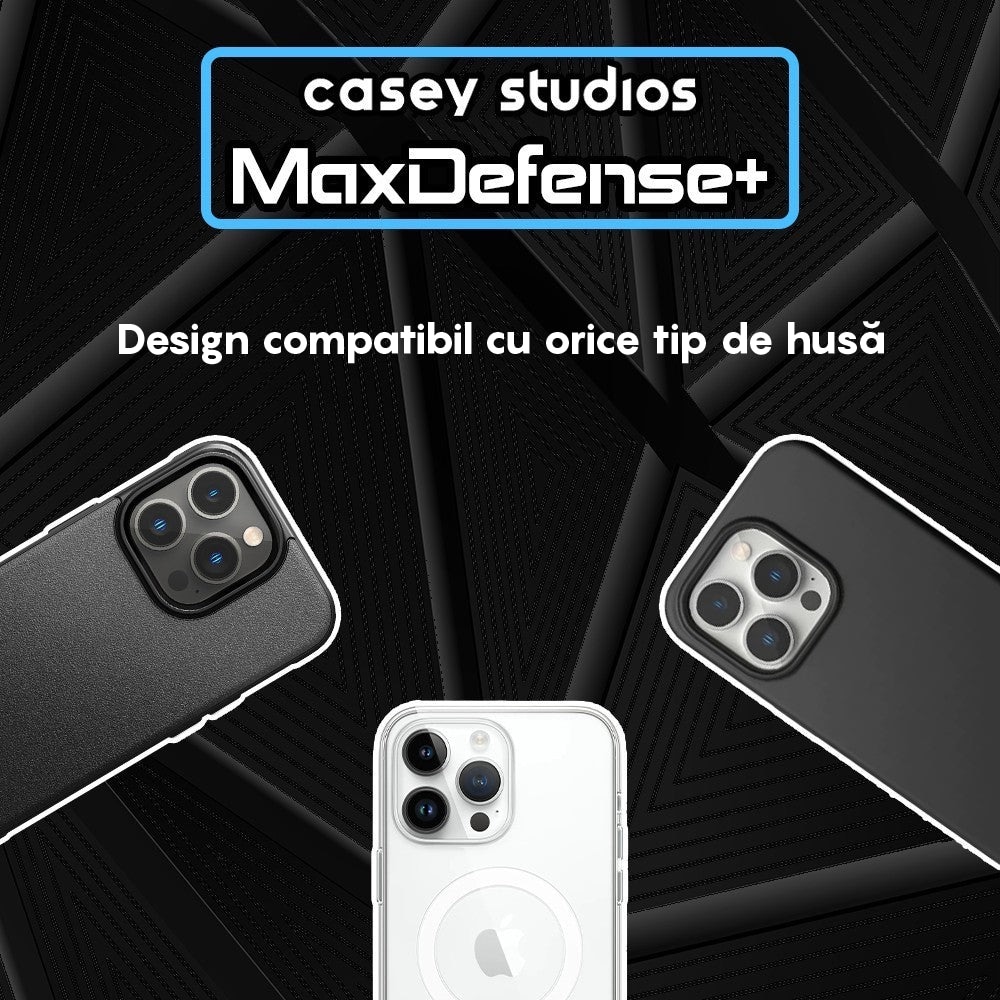 Set 2x Folie Sticla Camera compatibil cu iPhone 12 Pro, CASEY STUDIOS™ MaxDefense+, Duritate 9H, Full Cover, Anti Zgarieturi, Ultra HD, Protectie Profesionala Camere 3D, Anti Zgarieturi, Anti Socuri